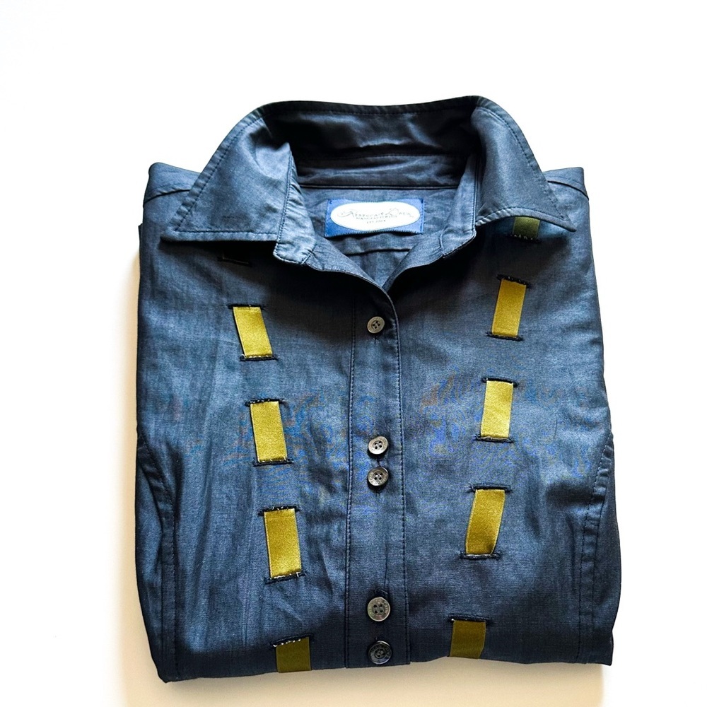 Rebecca & Drew Blue/Teal with Contrasting Ribbons Retro Button Down Shirt 4